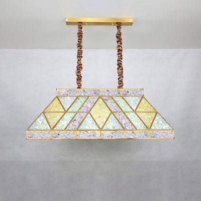 Contemporary Luxury Trapezoidal Crushed Flower Rectangular Base Copper Crystal 10/15 Light Chandeliers Island Light For Dining Room