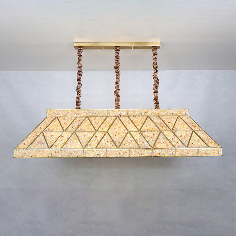 Contemporary Luxury Trapezoidal Crushed Flower Rectangular Base Copper Crystal 10/15 Light Chandeliers Island Light For Dining Room