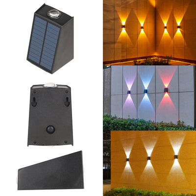 Modern Minimalist Solar Waterproof Trapezoidal Rectangle ABS PVC LED Outdoor Wall Sconce Lamp For Garden