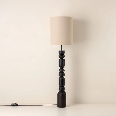 Traditional French Cylinder Half Circle Cascade Combination Wooden Fabric 1-Light Standing Floor Lamp For Living Room