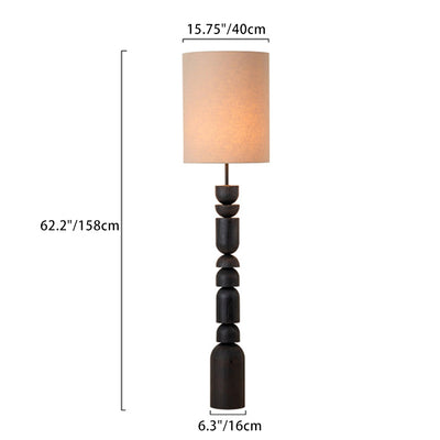 Traditional French Cylinder Half Circle Cascade Combination Wooden Fabric 1-Light Standing Floor Lamp For Living Room