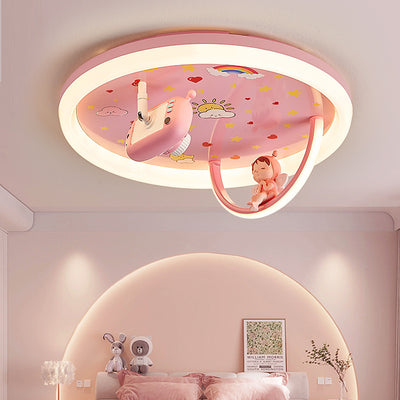 Contemporary Creative Cartoon Kids Astronaut Wizard Telescope Camera Round Arched Iron Resin Acrylic LED Flush Mount Ceiling Light For Bedroom