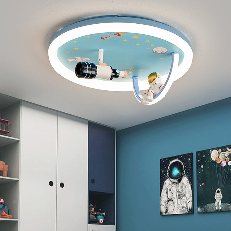 Contemporary Creative Cartoon Kids Astronaut Wizard Telescope Camera Round Arched Iron Resin Acrylic LED Flush Mount Ceiling Light For Bedroom