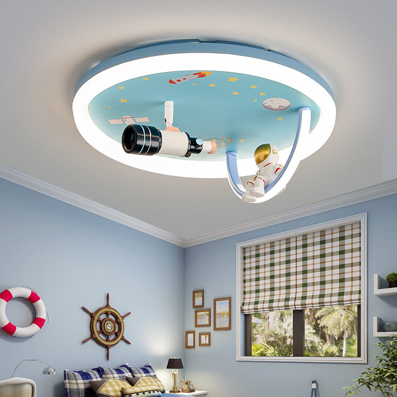 Contemporary Creative Cartoon Kids Astronaut Wizard Telescope Camera Round Arched Iron Resin Acrylic LED Flush Mount Ceiling Light For Bedroom