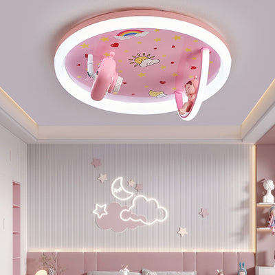 Contemporary Creative Cartoon Kids Astronaut Wizard Telescope Camera Round Arched Iron Resin Acrylic LED Flush Mount Ceiling Light For Bedroom