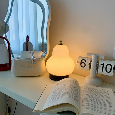 Moderne minimalistische Creme Birne Disc Basis Hardware Glas LED Tischlampe für Schlafzimmer 