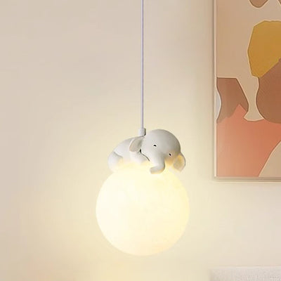 Moderne minimalistische Cartoon-Kinder-Mond-niedliche Tier-Bär-Kaninchen-Hund-Elefant-Schaf-Harz-Hardware PE 1-Licht-Pendelleuchte für Schlafzimmer 