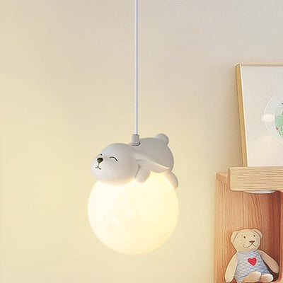 Moderne minimalistische Cartoon-Kinder-Mond-niedliche Tier-Bär-Kaninchen-Hund-Elefant-Schaf-Harz-Hardware PE 1-Licht-Pendelleuchte für Schlafzimmer 