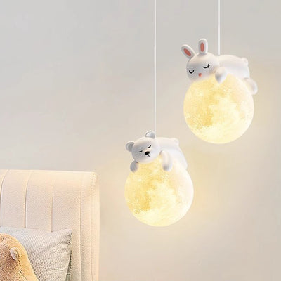 Moderne minimalistische Cartoon-Kinder-Mond-niedliche Tier-Bär-Kaninchen-Hund-Elefant-Schaf-Harz-Hardware PE 1-Licht-Pendelleuchte für Schlafzimmer 