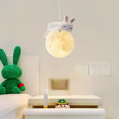 Moderne minimalistische Cartoon-Kinder-Mond-niedliche Tier-Bär-Kaninchen-Hund-Elefant-Schaf-Harz-Hardware PE 1-Licht-Pendelleuchte für Schlafzimmer 