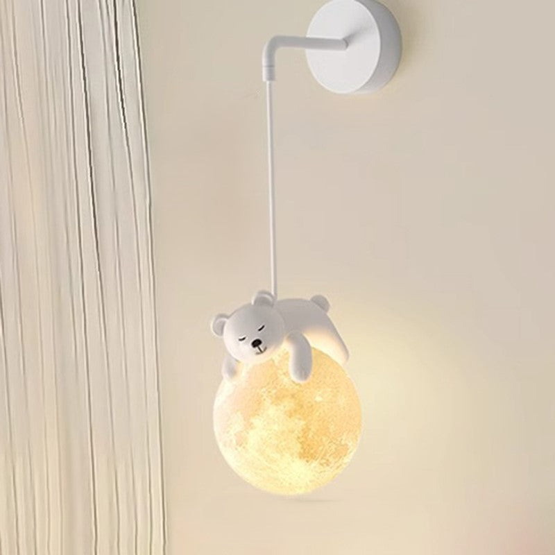 Moderne minimalistische Cartoon Mond süße Tier Bär Kaninchen Hund Elefant Schaf Kinder Harz Hardware PE 1-Licht Wandleuchte Lampe für Schlafzimmer 