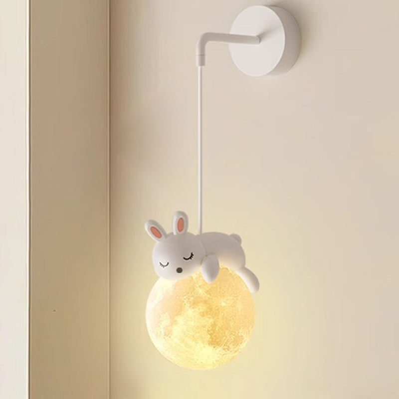 Moderne minimalistische Cartoon Mond süße Tier Bär Kaninchen Hund Elefant Schaf Kinder Harz Hardware PE 1-Licht Wandleuchte Lampe für Schlafzimmer 