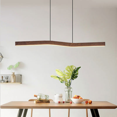 Modern Minimalist Wave Rectangle Rectangle Woodgrain Iron Acrylic LED Pendant Light Island Light For Dining Room