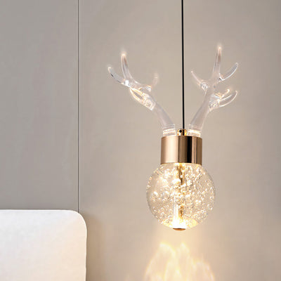 Contemporary Scandinavian Antler Starlight Sphere Cylinder Crystal Aluminum Iron Acrylic LED Pendant Light For Bedroom