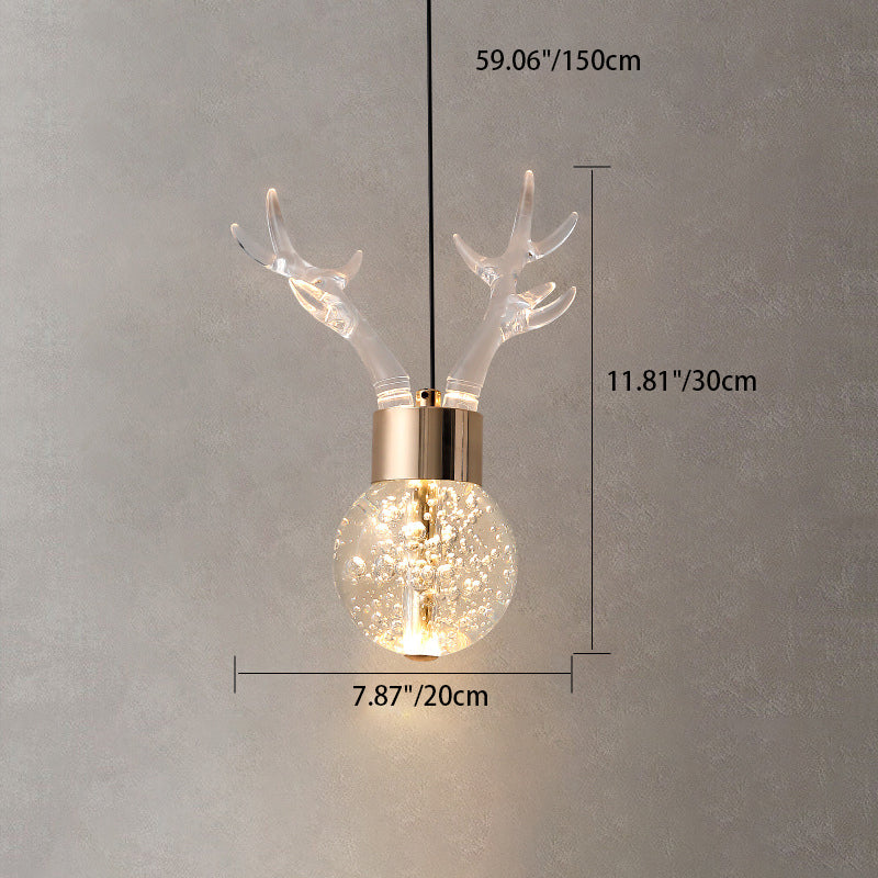 Contemporary Scandinavian Antler Starlight Sphere Cylinder Crystal Aluminum Iron Acrylic LED Pendant Light For Bedroom