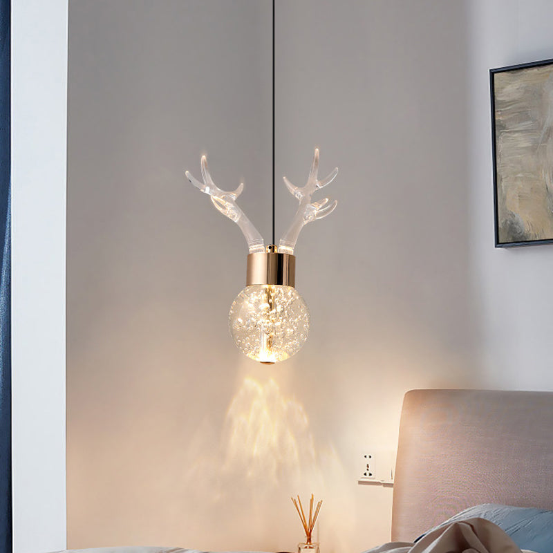 Contemporary Scandinavian Antler Starlight Sphere Cylinder Crystal Aluminum Iron Acrylic LED Pendant Light For Bedroom