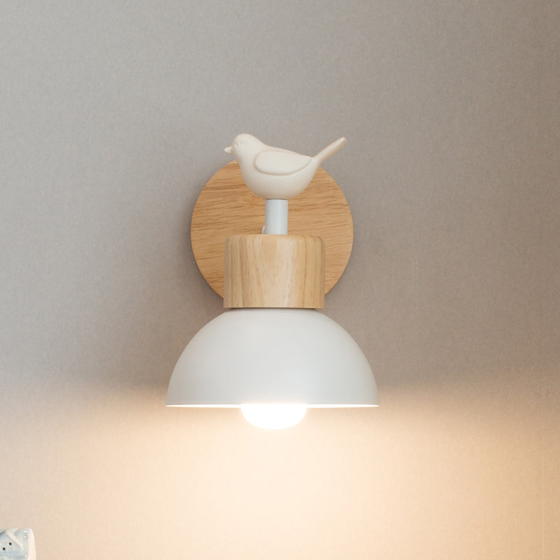 Moderne minimalistische halbrunde Zylinder Vogelscheibe Basis Eisen Massivholz Harz 1-Licht Wandleuchte Lampe für Schlafzimmer 