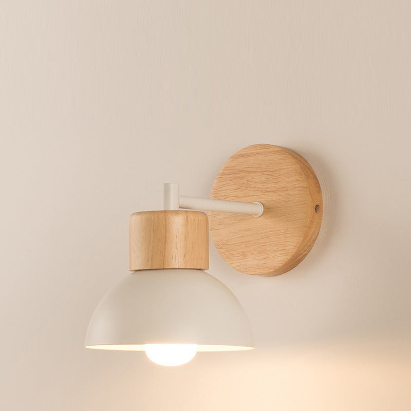 Moderne minimalistische halbrunde Zylinder Vogelscheibe Basis Eisen Massivholz Harz 1-Licht Wandleuchte Lampe für Schlafzimmer 