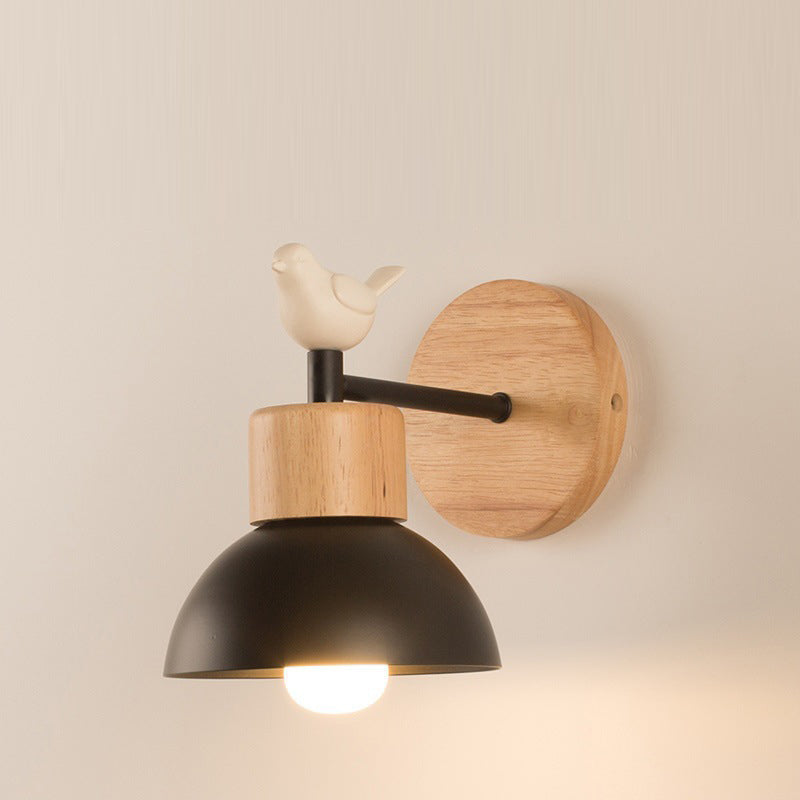 Moderne minimalistische halbrunde Zylinder Vogelscheibe Basis Eisen Massivholz Harz 1-Licht Wandleuchte Lampe für Schlafzimmer 