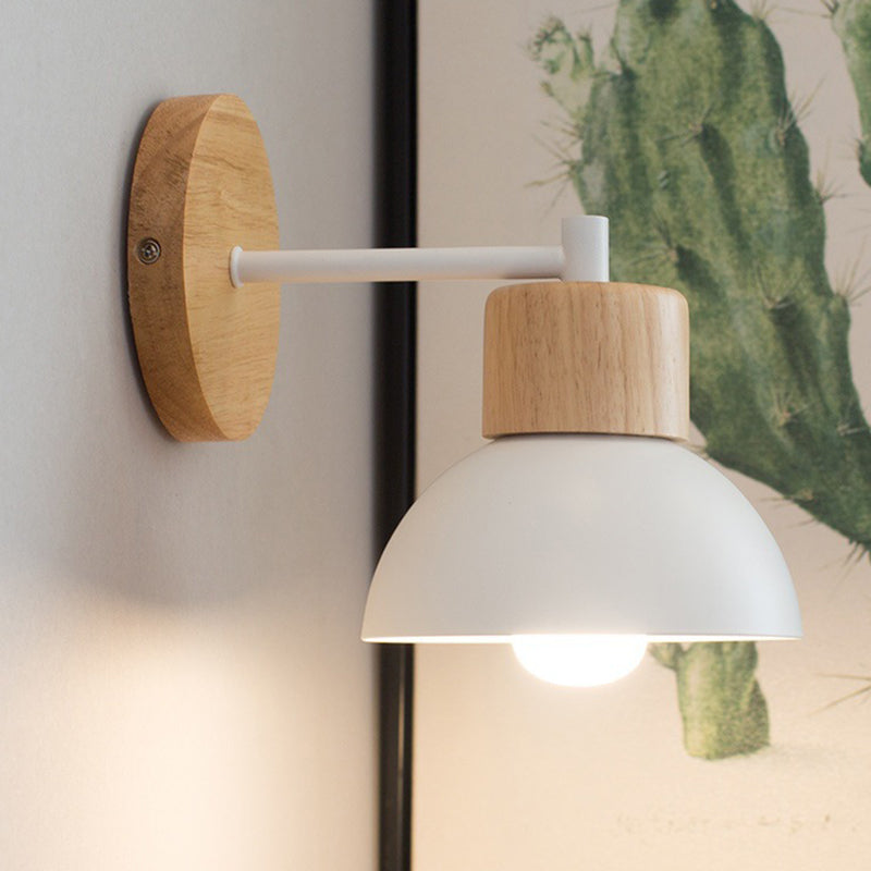 Moderne minimalistische halbrunde Zylinder Vogelscheibe Basis Eisen Massivholz Harz 1-Licht Wandleuchte Lampe für Schlafzimmer 