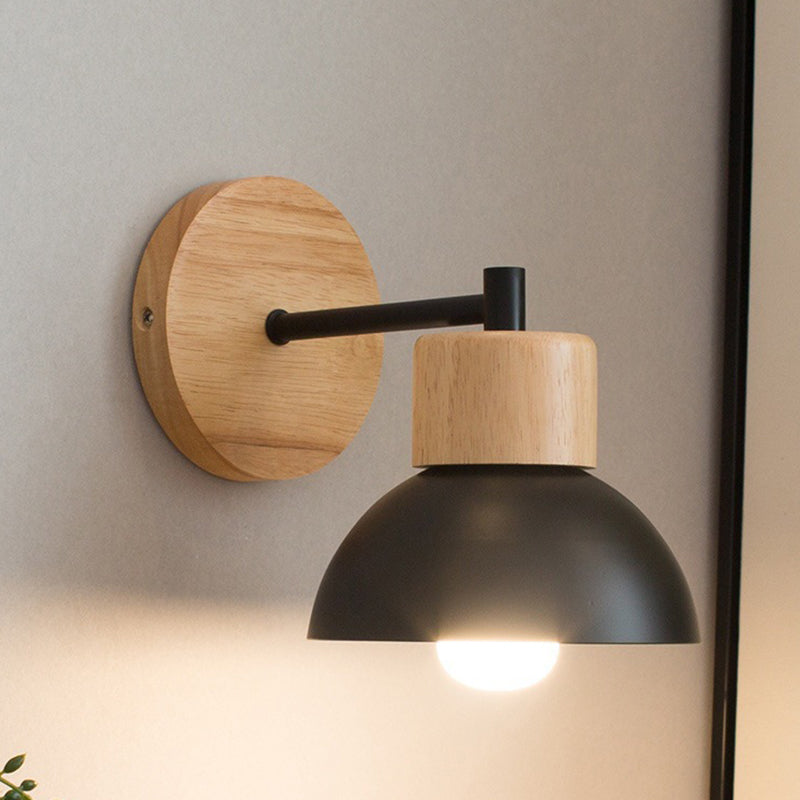 Moderne minimalistische halbrunde Zylinder Vogelscheibe Basis Eisen Massivholz Harz 1-Licht Wandleuchte Lampe für Schlafzimmer 