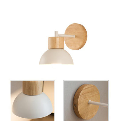 Moderne minimalistische halbrunde Zylinder Vogelscheibe Basis Eisen Massivholz Harz 1-Licht Wandleuchte Lampe für Schlafzimmer 