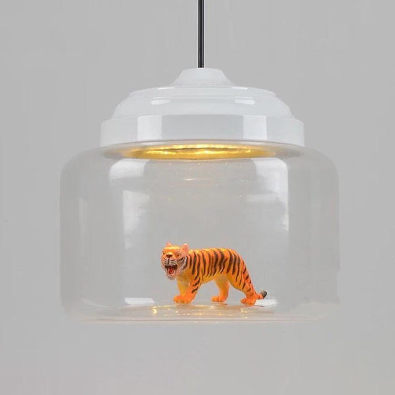 Contemporary Creative Cartoon Animals Kids Cylinder Iron Glass LED Pendant Light For Living Room