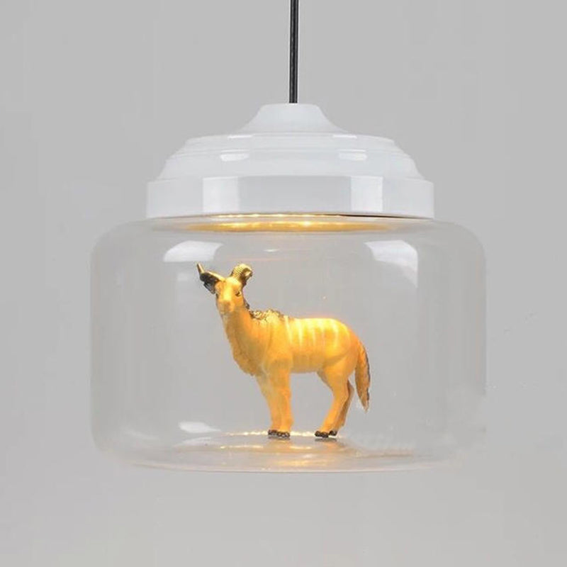 Contemporary Creative Cartoon Animals Kids Cylinder Iron Glass LED Pendant Light For Living Room