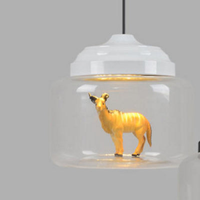 Contemporary Creative Cartoon Animals Kids Cylinder Iron Glass LED Pendant Light For Living Room