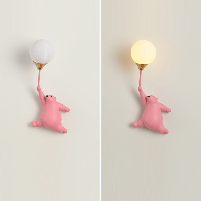 Contemporary Scandinavian Cartoon Kids Bear Balloon Resin PVC 1-Light Wall Sconce Lamp For Bedroom