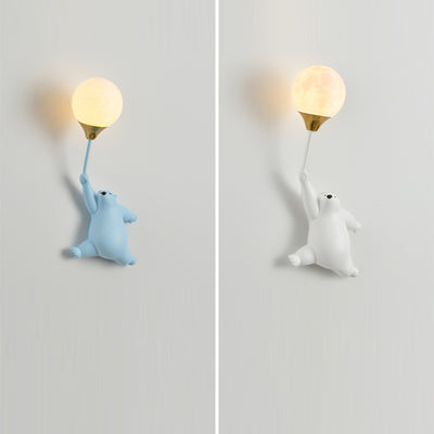 Contemporary Scandinavian Cartoon Kids Bear Balloon Resin PVC 1-Light Wall Sconce Lamp For Bedroom