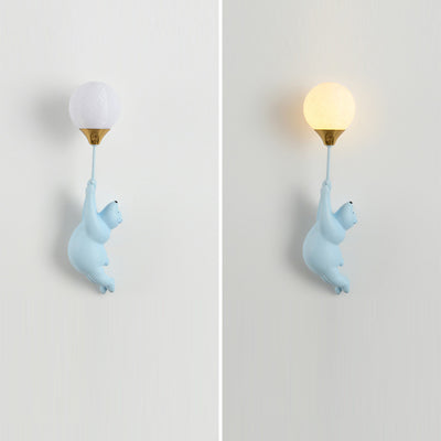 Contemporary Scandinavian Cartoon Kids Bear Balloon Resin PVC 1-Light Wall Sconce Lamp For Bedroom