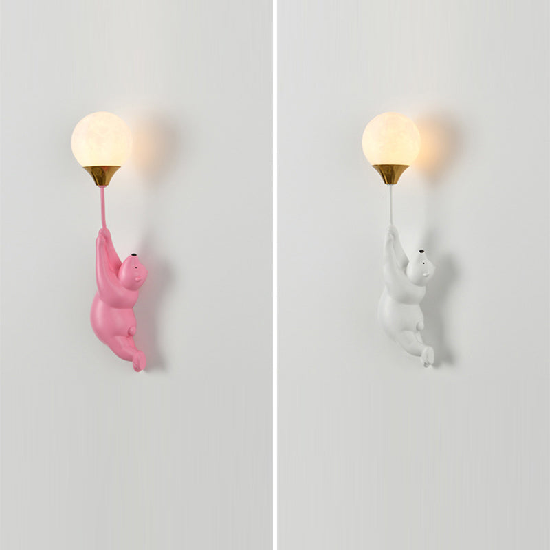 Contemporary Scandinavian Cartoon Kids Bear Balloon Resin PVC 1-Light Wall Sconce Lamp For Bedroom