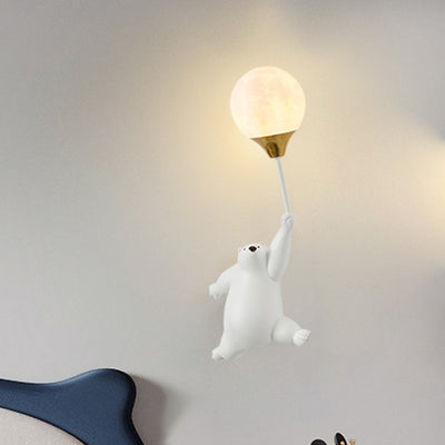 Contemporary Scandinavian Cartoon Kids Bear Balloon Resin PVC 1-Light Wall Sconce Lamp For Bedroom