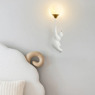 Contemporary Scandinavian Cartoon Kids Bear Balloon Resin PVC 1-Light Wall Sconce Lamp For Bedroom