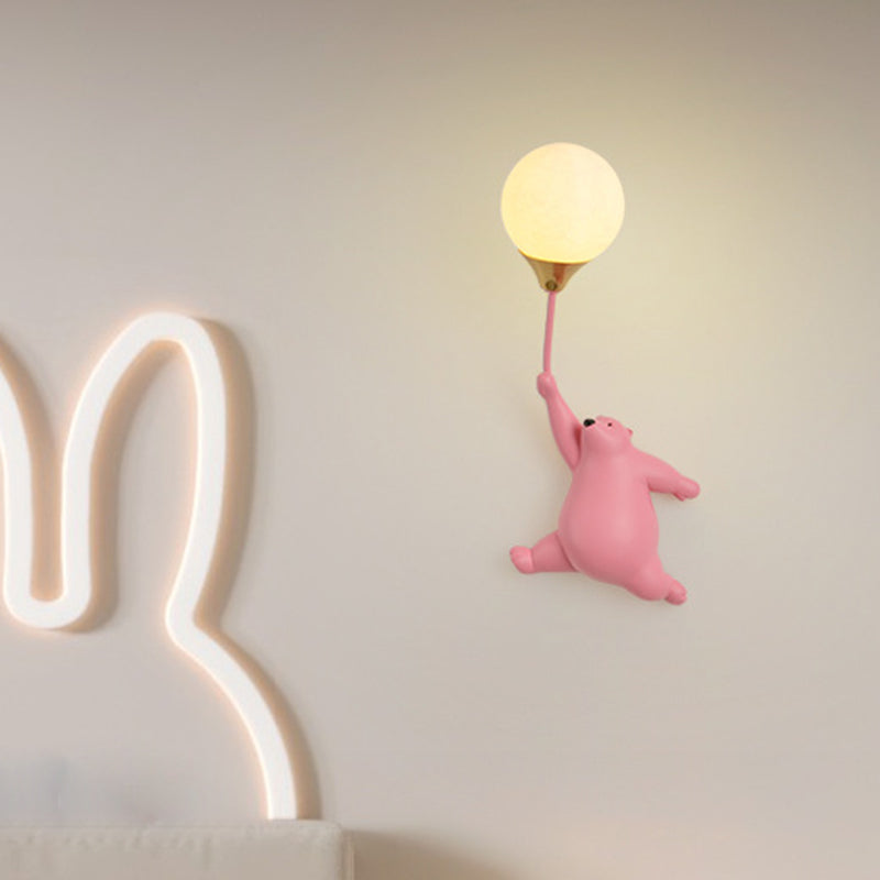 Contemporary Scandinavian Cartoon Kids Bear Balloon Resin PVC 1-Light Wall Sconce Lamp For Bedroom