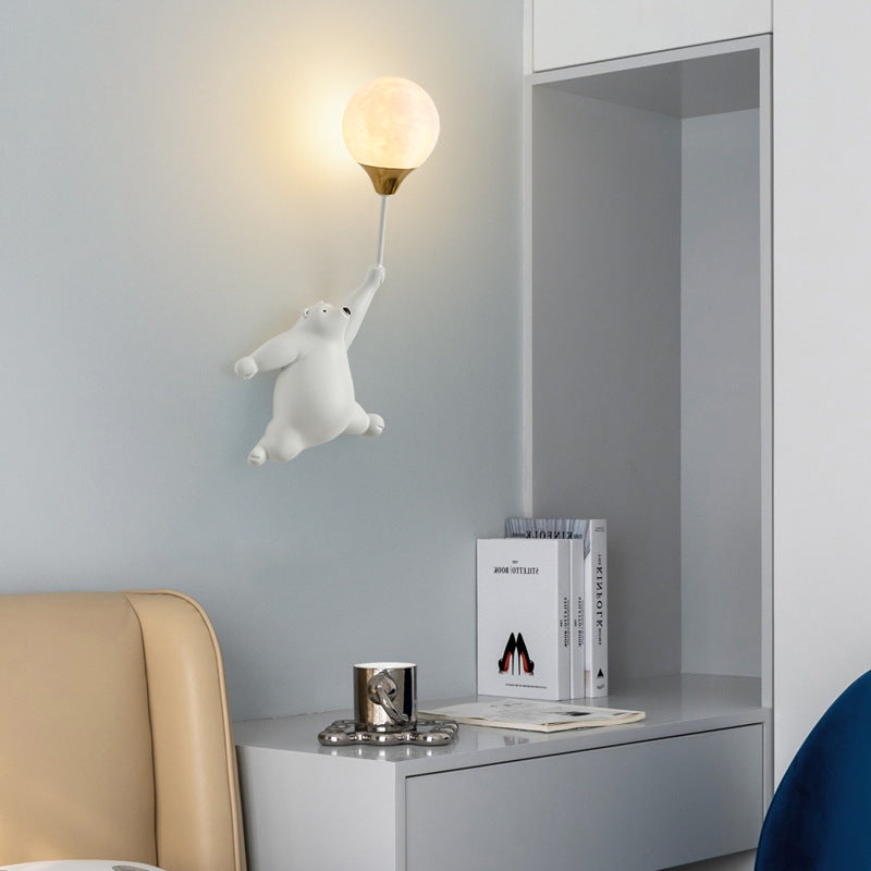 Contemporary Scandinavian Cartoon Kids Bear Balloon Resin PVC 1-Light Wall Sconce Lamp For Bedroom