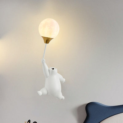 Contemporary Scandinavian Cartoon Kids Bear Balloon Resin PVC 1-Light Wall Sconce Lamp For Bedroom