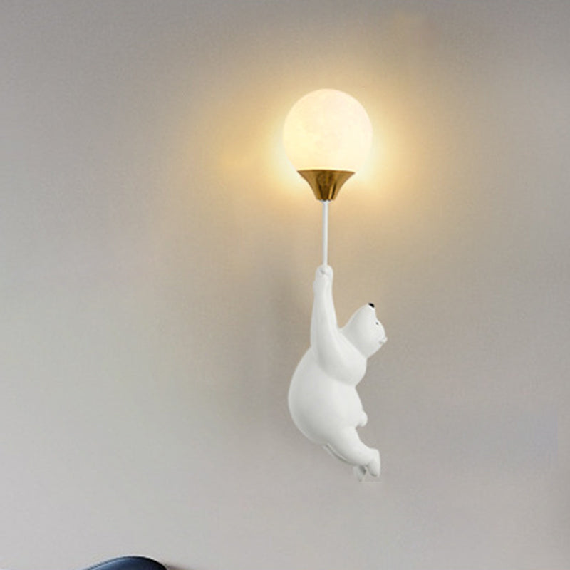 Contemporary Scandinavian Cartoon Kids Bear Balloon Resin PVC 1-Light Wall Sconce Lamp For Bedroom