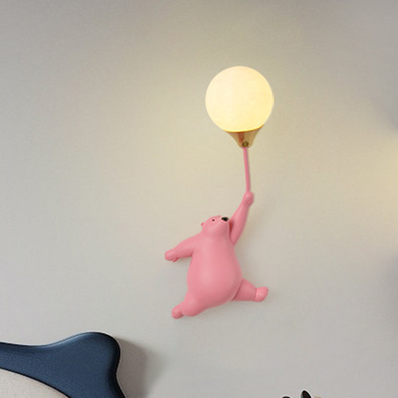 Contemporary Scandinavian Cartoon Kids Bear Balloon Resin PVC 1-Light Wall Sconce Lamp For Bedroom