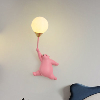 Contemporary Scandinavian Cartoon Kids Bear Balloon Resin PVC 1-Light Wall Sconce Lamp For Bedroom