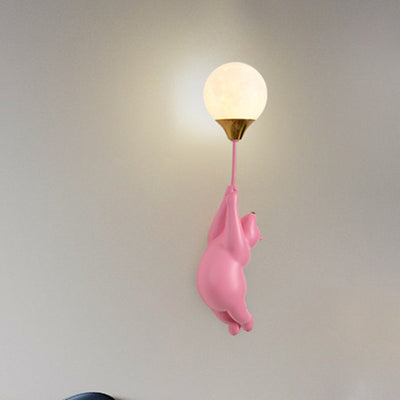 Contemporary Scandinavian Cartoon Kids Bear Balloon Resin PVC 1-Light Wall Sconce Lamp For Bedroom