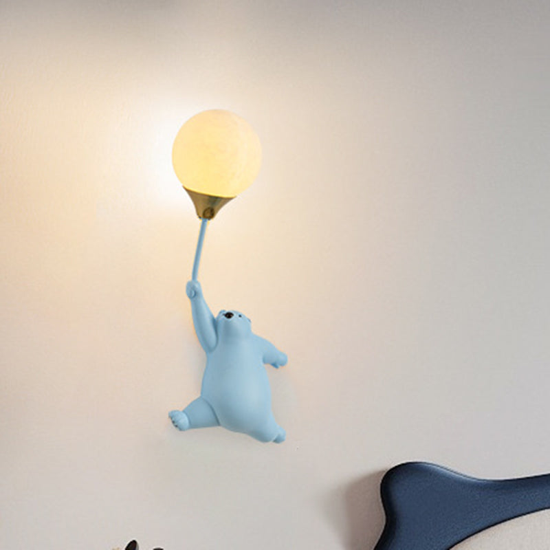 Contemporary Scandinavian Cartoon Kids Bear Balloon Resin PVC 1-Light Wall Sconce Lamp For Bedroom