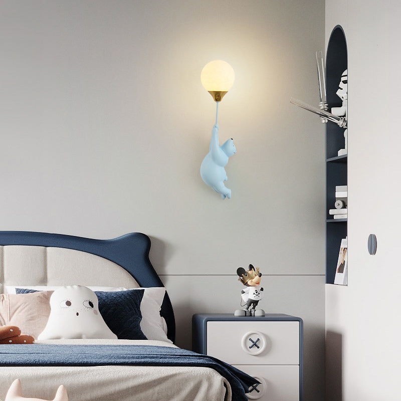 Contemporary Scandinavian Cartoon Kids Bear Balloon Resin PVC 1-Light Wall Sconce Lamp For Bedroom