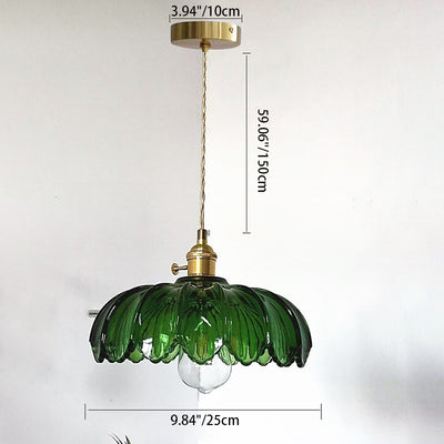 Contemporary Scandinavian Lotus Leaf Cylinder Copper Glass 1-Light Pendant Light For Bedroom