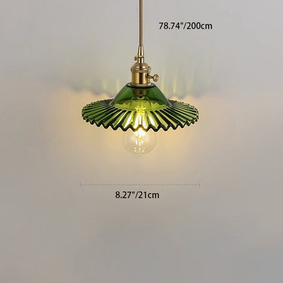 Contemporary Scandinavian Lotus Leaf Cylinder Copper Glass 1-Light Pendant Light For Bedroom