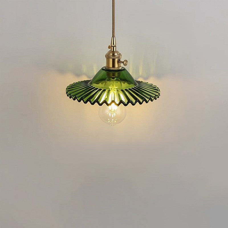 Contemporary Scandinavian Lotus Leaf Cylinder Copper Glass 1-Light Pendant Light For Bedroom