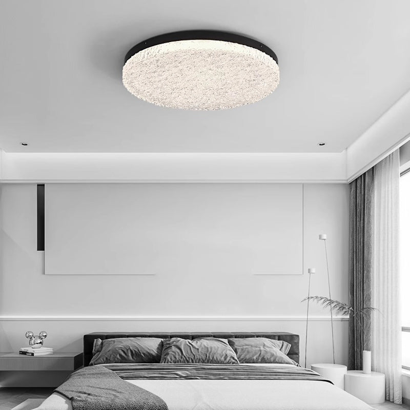 Modern Minimalist Round Textured Aluminum Resin LED Flush Mount Ceiling Light For Bedroom