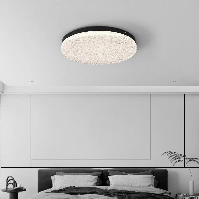 Modern Minimalist Round Textured Aluminum Resin LED Flush Mount Ceiling Light For Bedroom