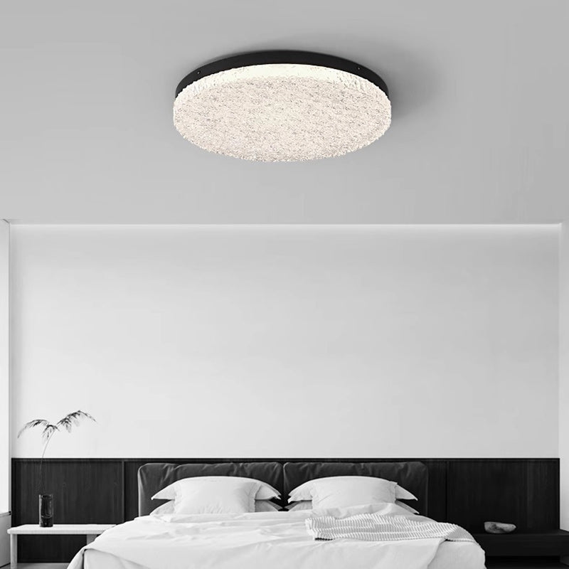 Modern Minimalist Round Textured Aluminum Resin LED Flush Mount Ceiling Light For Bedroom